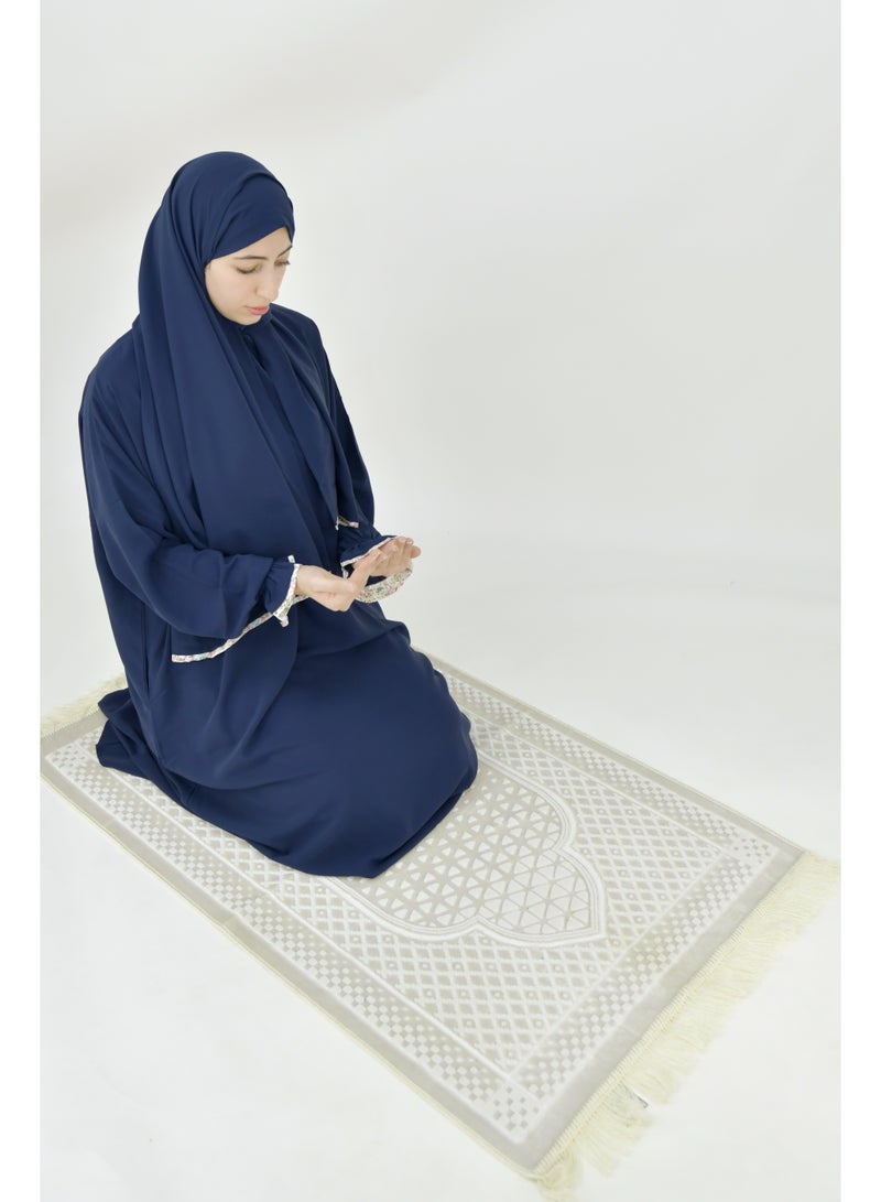  داماس كولكشن باس صلاة نسائي قطعة واحدة من قماش كريب فوكا فاخر مع وشاح متصل وجيب – ملابس صلاة شرعية مريحة - Image 3